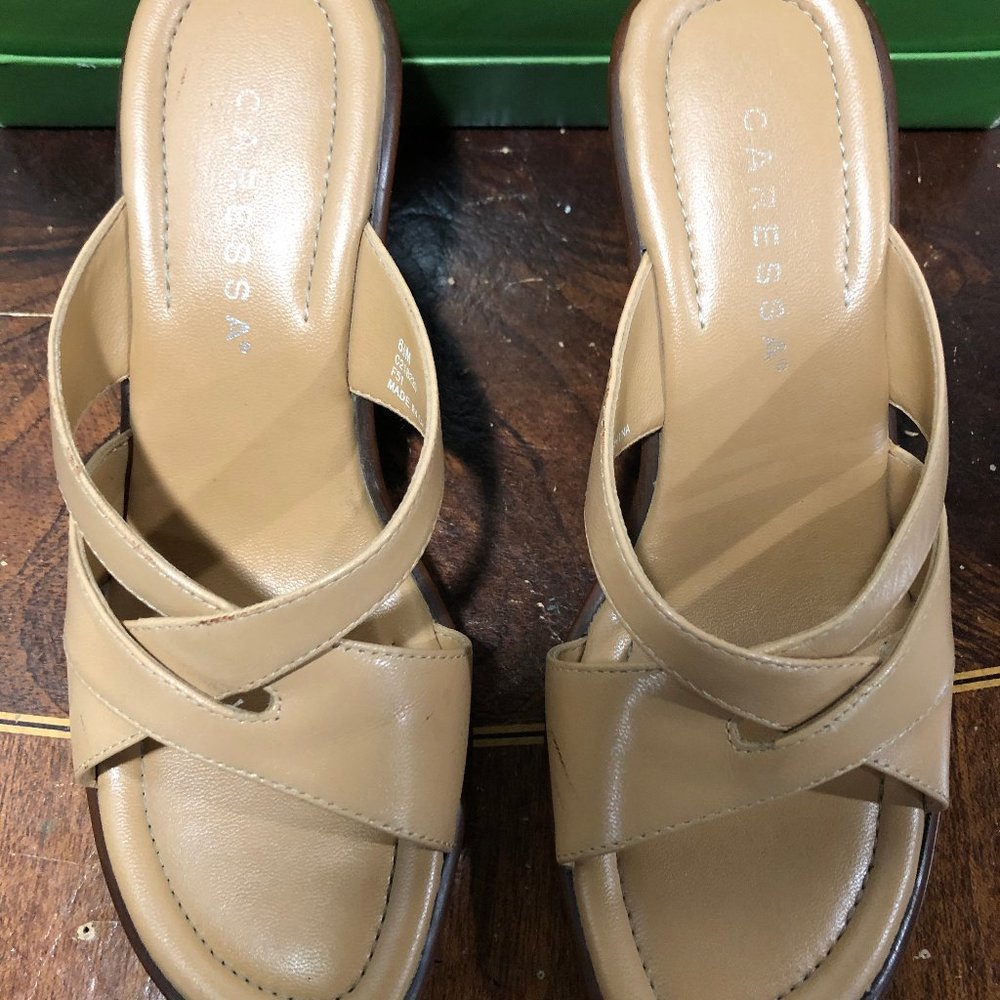 Caress Tan Wedge Open Toe